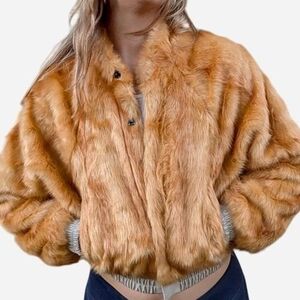 Urban Outfitters Faux Fur Bomber Jacket Gold